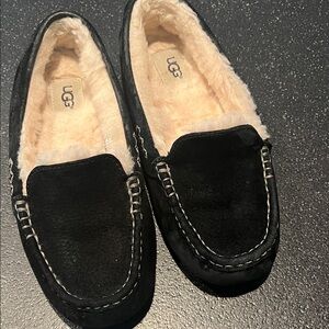 UGG Black Suede Moccasins with Cream Lining